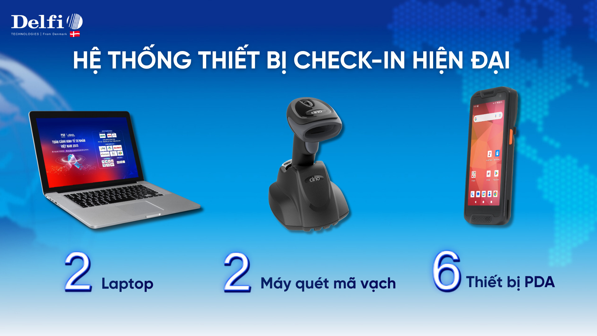 Hệ thống thiết bị hiện đại của giải pháp check-in tại sự kiện kinh tế ViPEL