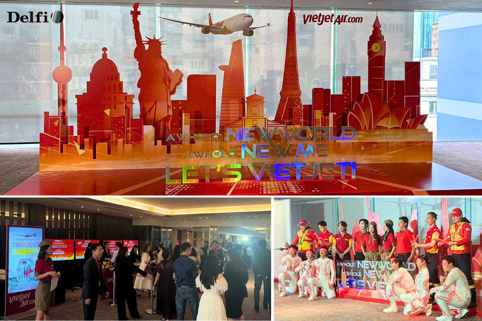 Khung cảnh sự kiện của Vietjet với giải pháp check-in sự kiện của Delfi