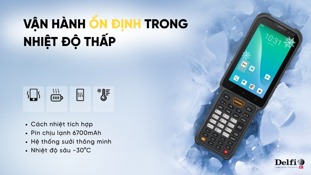 hiết kế cách nhiệt, hệ thống sưởi và pin chịu lạnh, duy trì hoạt động trong kho đông sâu