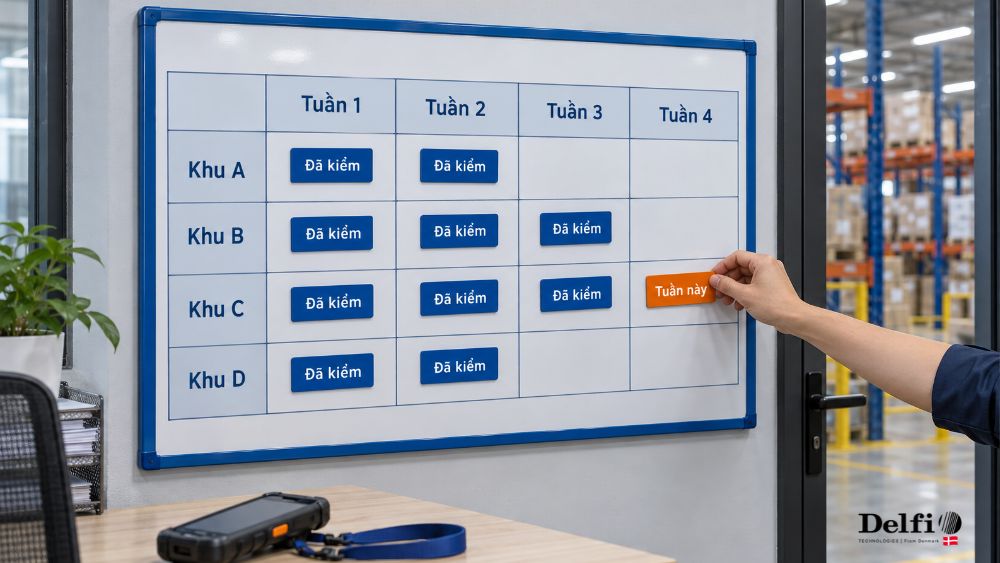 Bảng chia khu kho cho giải pháp kiểm kê định kỳ theo kiểu cuốn chiếu