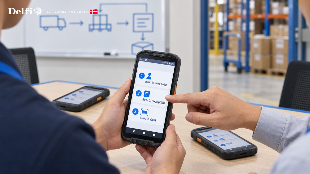 Hướng dẫn nhân viên kho sử dụng thiết bị PDA trong buổi đào tạo