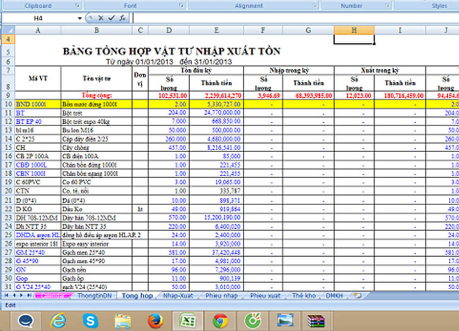 theo dõi hàng tồn kho bằng Excel/Word 