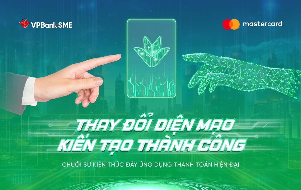 Màn hình sự kiện VPBank SME đang hiển thị thông điệp “Thay đổi diện mạo - Kiến tạo thành công”