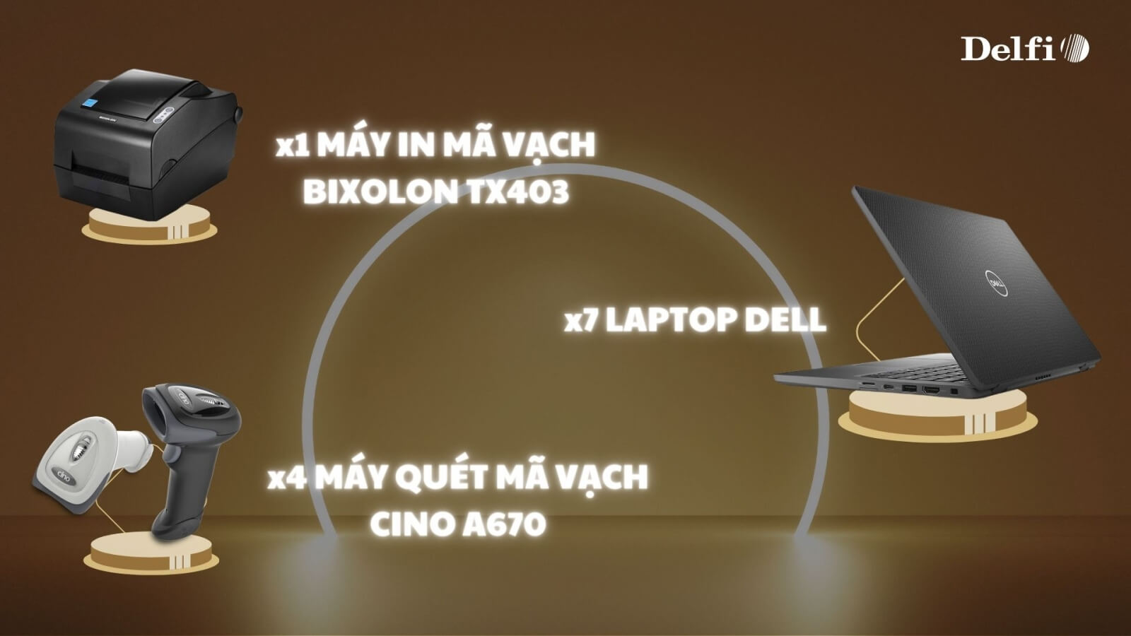 Bộ thiết bị gồm máy in mã vạch, máy quét và laptop đang hỗ trợ Check-in tại khu vực sự kiện