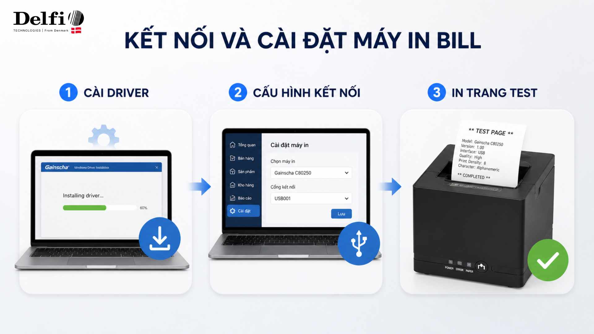 Cách kết nối và cài đặt máy in bill