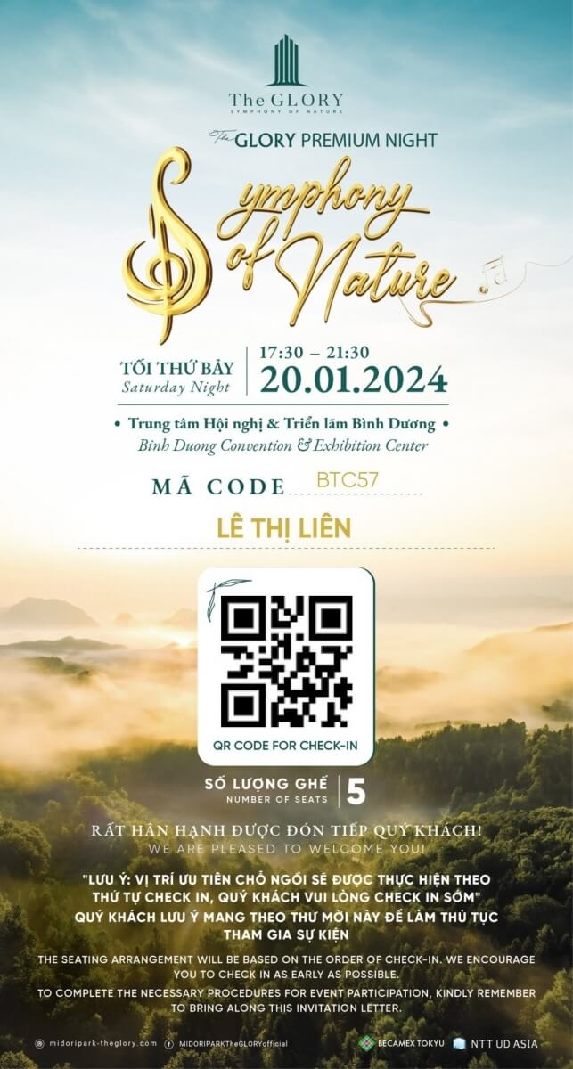 Poster sự kiện The Glory Premium đang hiển thị mã QR để khách tham dự check-in tại sự kiện