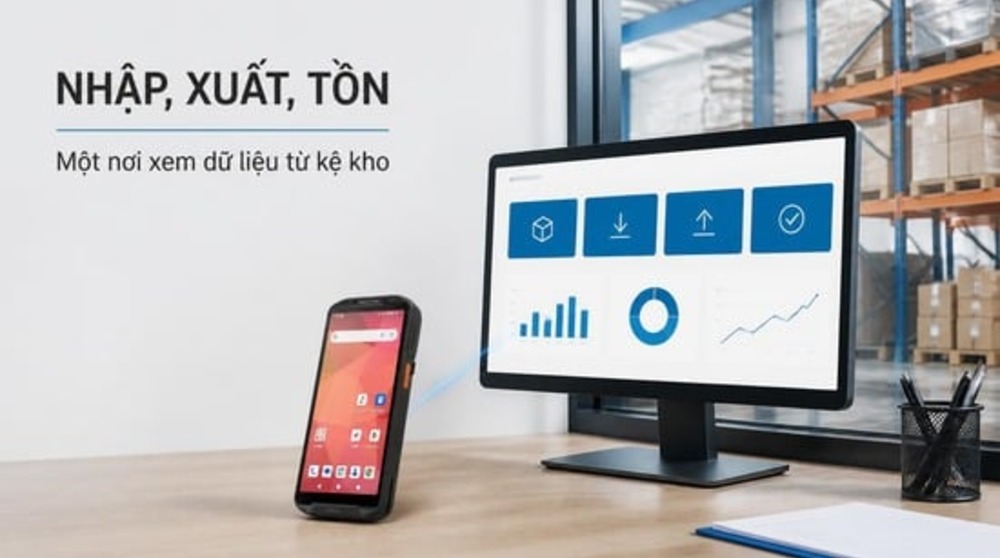 Phần mềm quản lý kho hiển thị nhập xuất tồn và PDA quét phiếu nhập