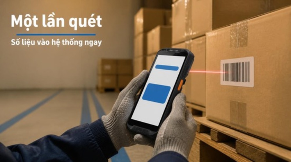 Quét tem để dùng phần mềm quản lý kho bằng mã vạch khi nhập hàng
