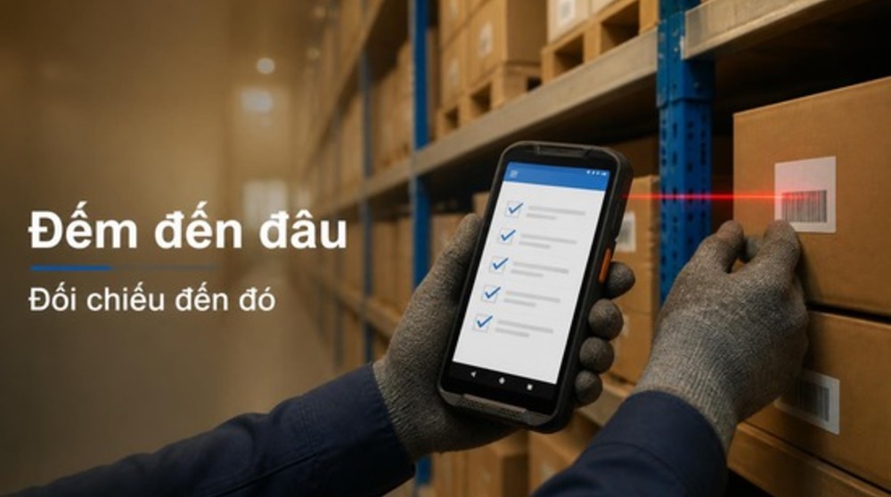 Phần mềm kiểm kê kho hiển thị phiếu kiểm kê và tiến độ đếm trên PDA