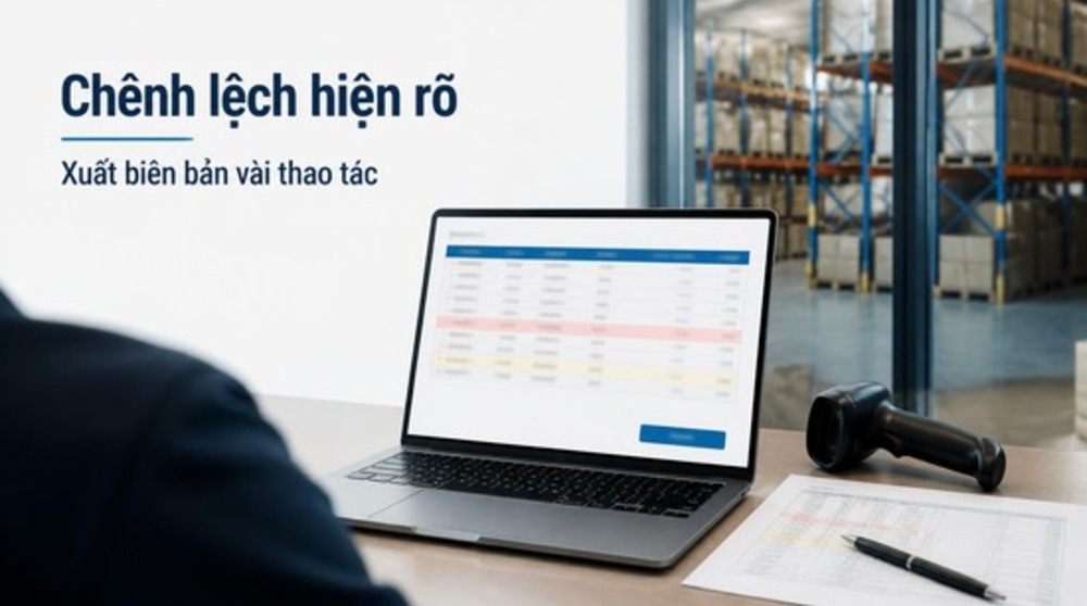 Bảng chênh lệch kiểm kê trên phần mềm kiểm kê kho tại văn phòng kho