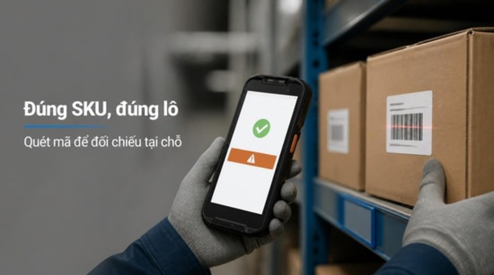 Phần mềm kiểm kê hàng hóa cảnh báo sai lô khi quét SKU trên PDA
