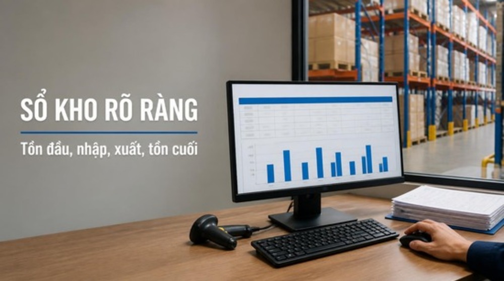 Báo cáo của phần mềm quản lý xuất nhập tồn kho hiển thị tồn đầu, nhập, xuất, tồn cuối