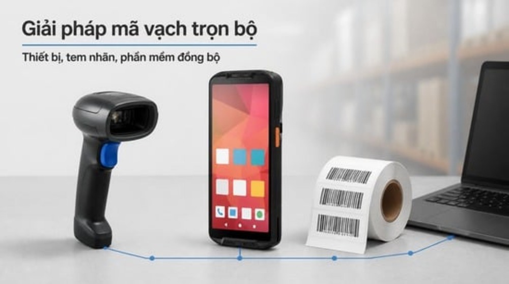 Giải pháp quản lý kho bằng mã vạch gồm PDA, máy quét, tem nhãn và phần mềm