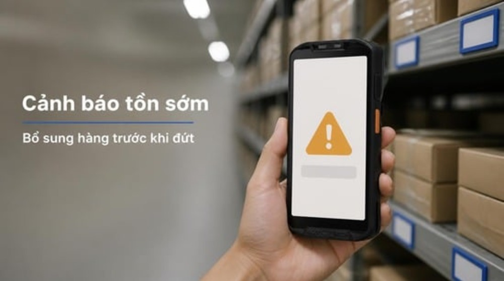 Màn hình PDA cảnh báo mức tồn tối thiểu trong phần mềm quản lý tồn kho