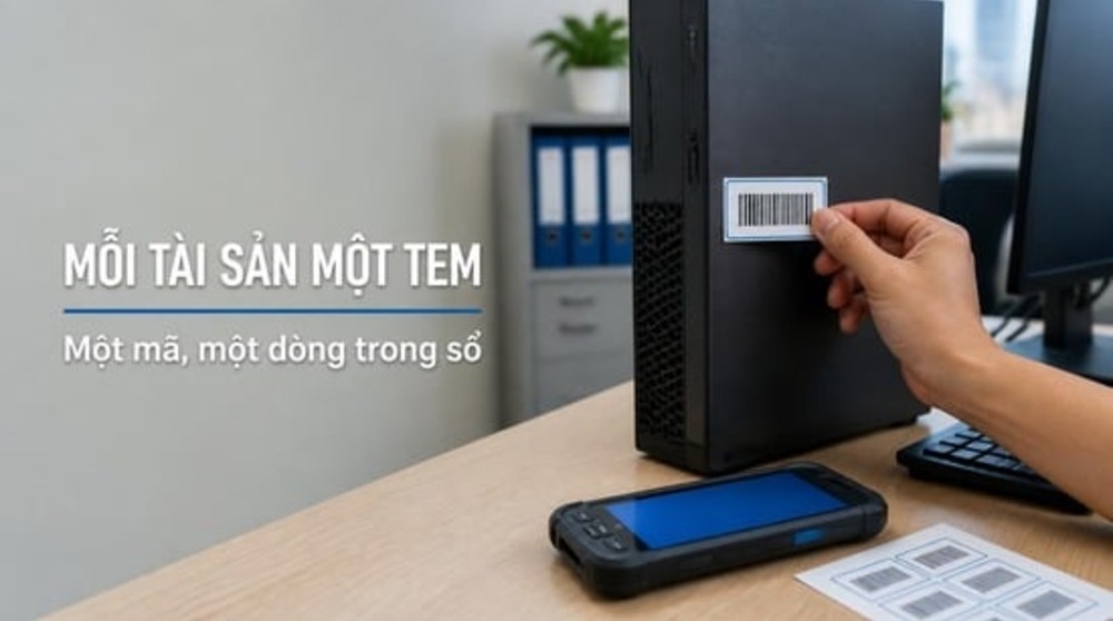 Quản lý tài sản doanh nghiệp bằng mã vạch: dán tem lên thiết bị văn phòng