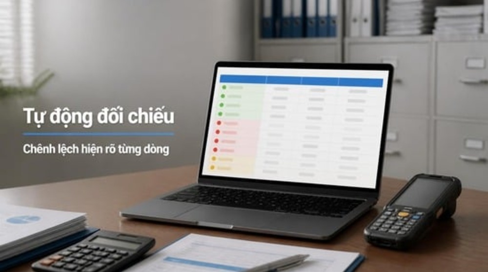 Màn hình phần mềm kiểm kê tài sản hiển thị báo cáo chênh lệch