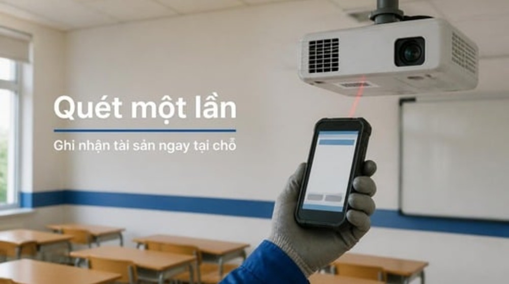 Dùng PDA quét tem trong kiểm kê tài sản bằng mã vạch