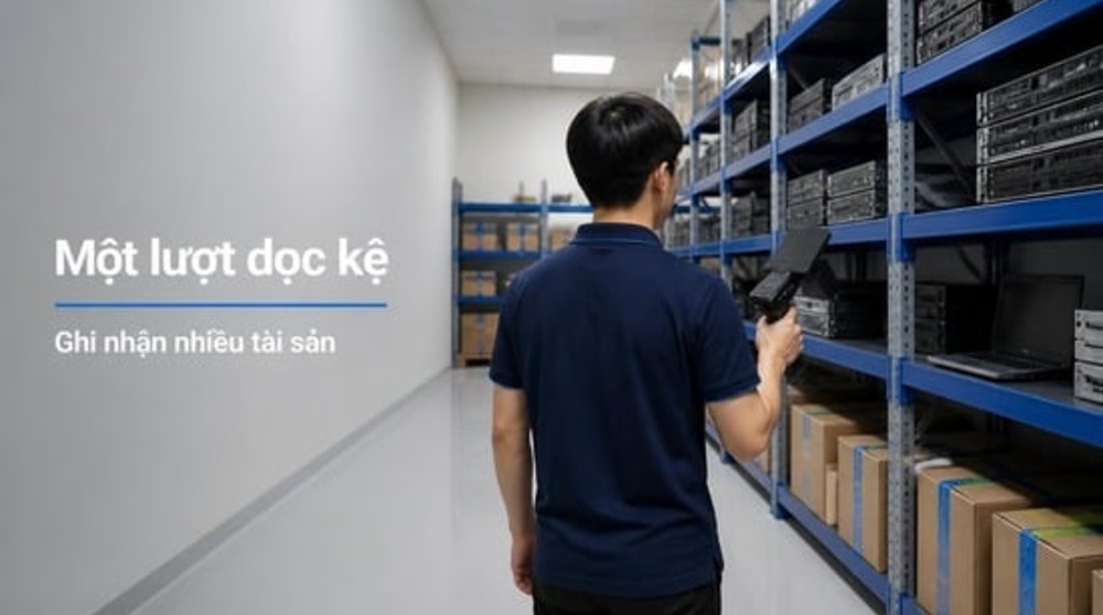 Máy đọc cầm tay trong RFID kiểm kê tài sản dọc dãy kệ