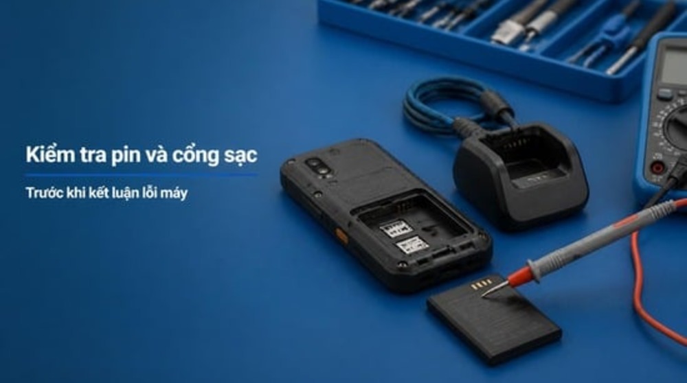 Kiểm tra pin và cổng sạc khi sửa máy PDA nhanh hết pin