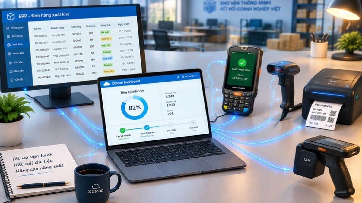 Hệ sinh thái XCloud Ecosystem Customize kết nối ERP với PDA Point Mobile PM67, máy quét, máy in mã vạch và RFID