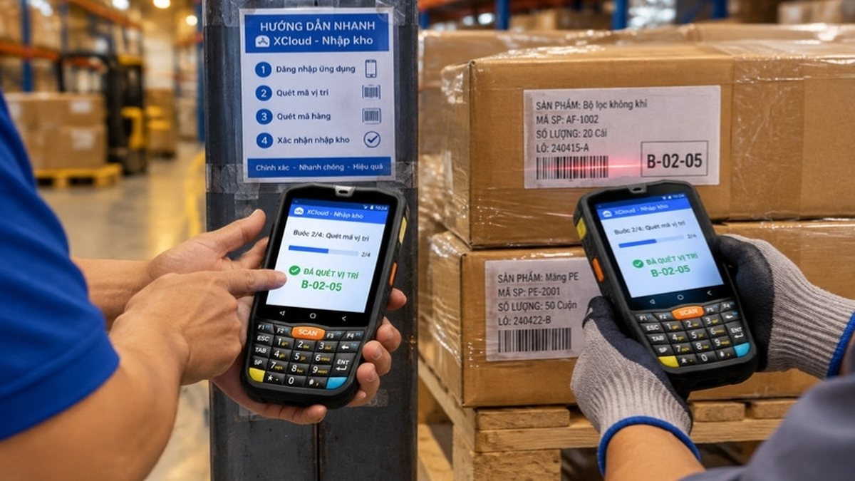 Nhân sự Delfi đào tạo nhân viên kho dùng máy PDA Point Mobile PM67 ngay tại vị trí làm việc