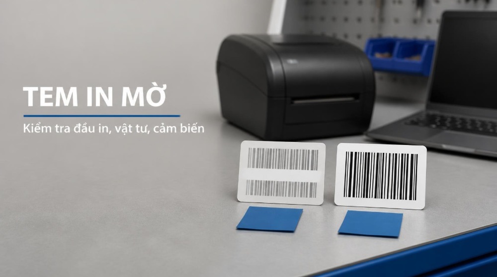 So sánh tem mã vạch in mờ và in rõ sau khi sửa máy in Zebra
