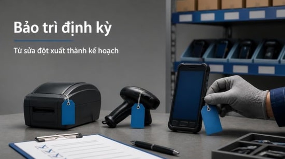 Bảo trì thiết bị mã vạch định kỳ gồm máy in, máy quét và PDA có phiếu kiểm tra