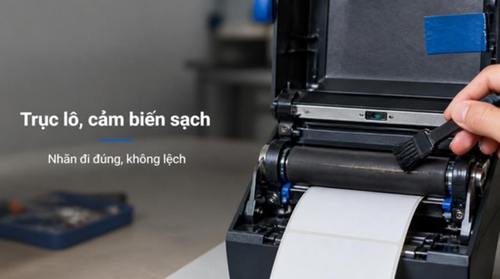 Kiểm tra trục lô và cảm biến khi bảo dưỡng máy in mã vạch