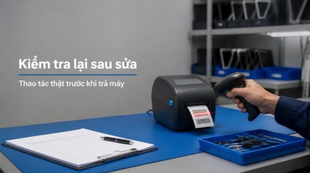 Kiểm tra lại máy in và máy quét sau sửa tại trung tâm sửa chữa thiết bị mã vạch