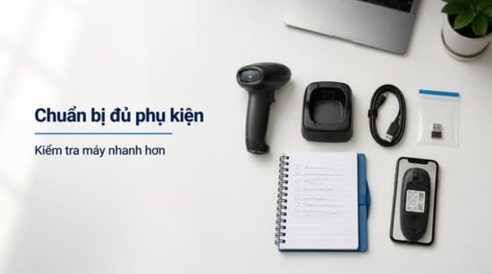 Chuẩn bị phụ kiện và số serial trước khi gửi sửa máy quét mã vạch