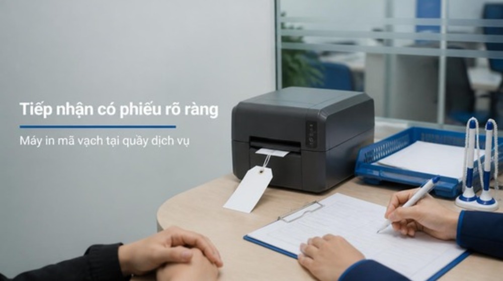 Tiếp nhận máy in tại quầy dịch vụ sửa máy in mã vạch Hà Nội của Delfi