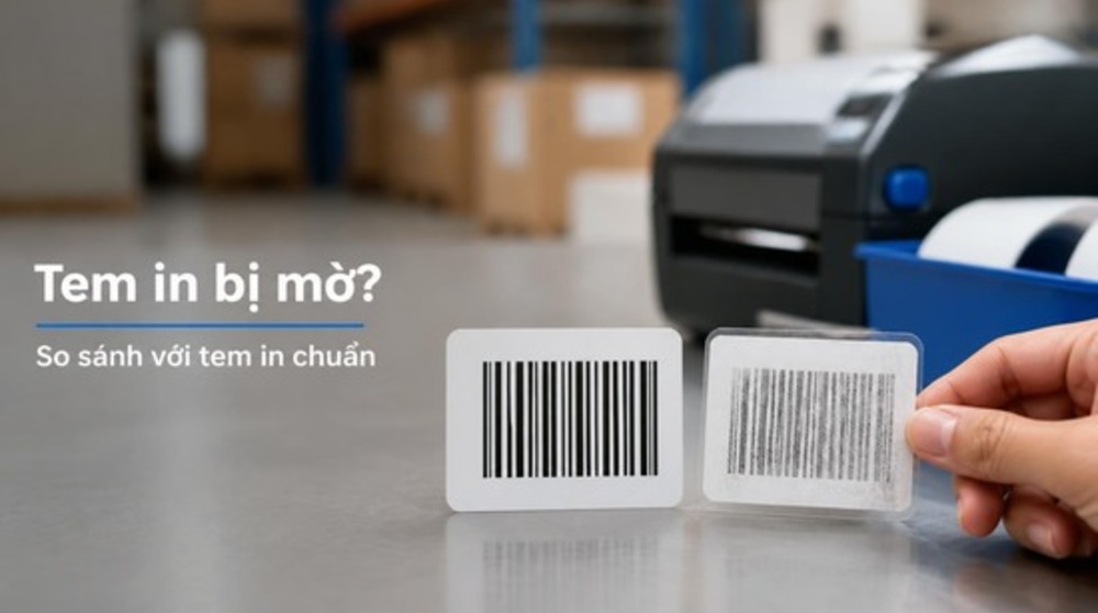 So sánh tem chuẩn và tem do máy in mã vạch in mờ