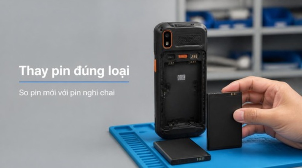 Kiểm tra pin khi thay pin PDA cho máy kiểm kho