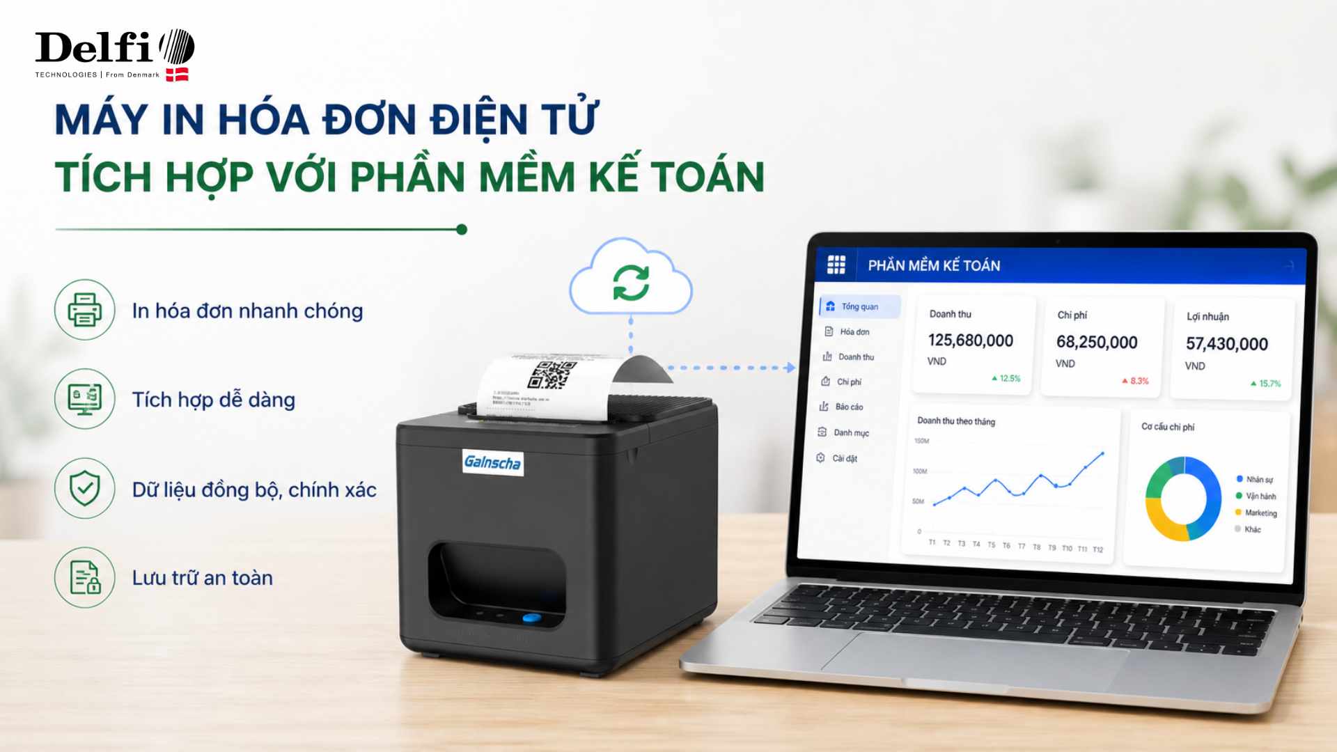 Máy in hóa đơn Gainscha GA - E200I tích hợp phần mềm kế toán