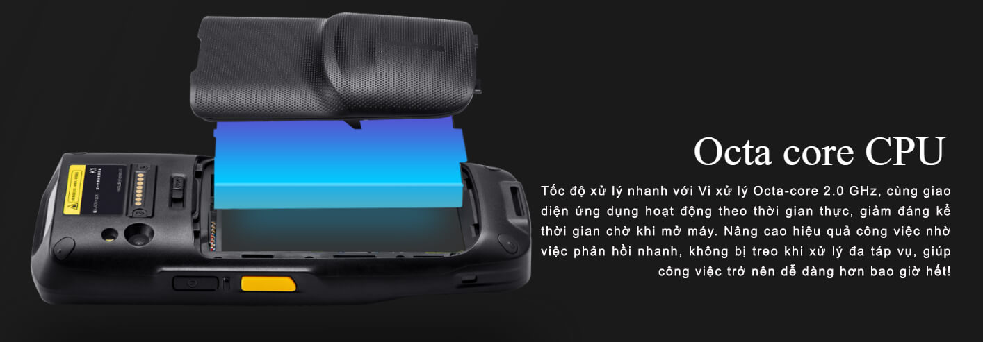 Máy kiểm hàng iData K1S đang hiển thị hiệu suất hoạt động và khả năng xử lý với Octa core CPU của thiết bị