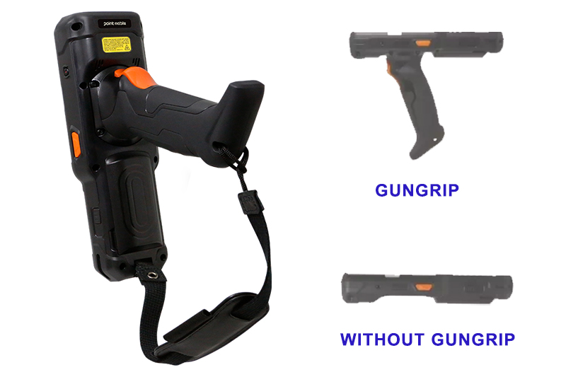 Máy kiểm kho PM451 đang hiển thị thiết kế có và không có tay cầm gungrip