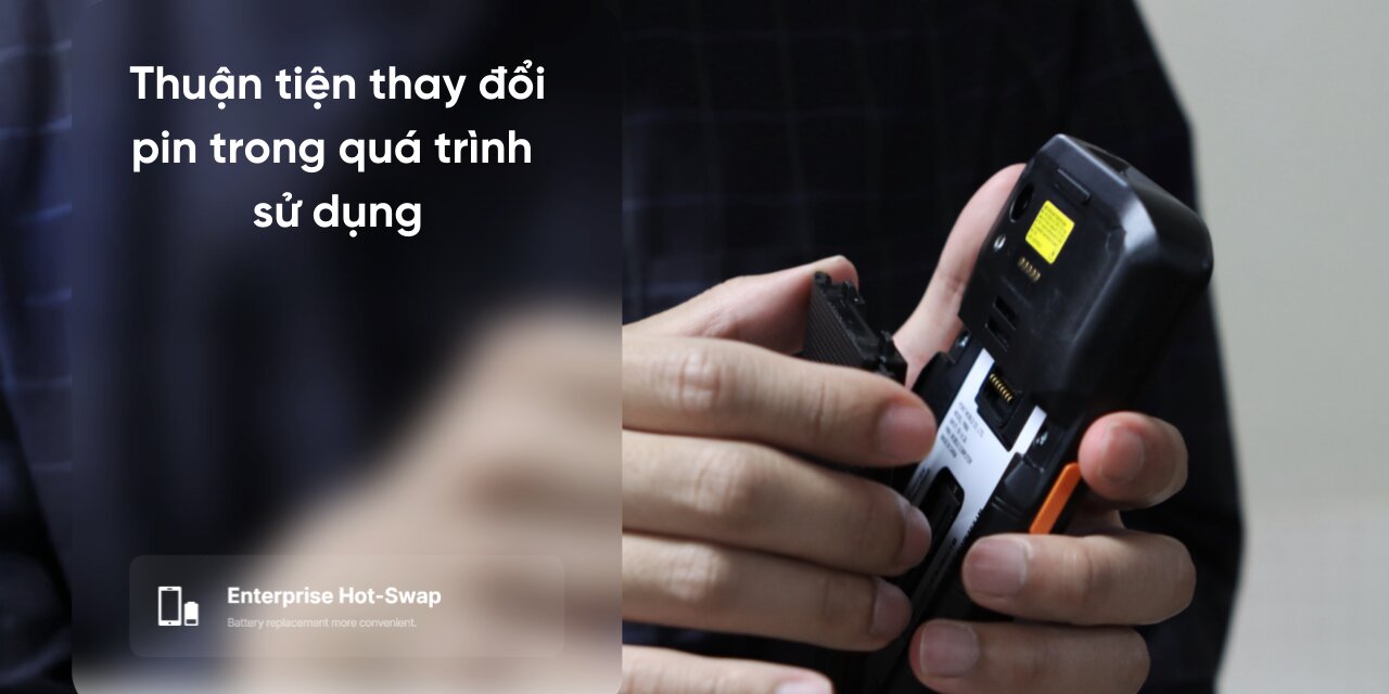 Máy kiểm kho PM84 hỗ trợ pin hot swap giúp vận hành liên tục không gián đoạn trong quá trình làm việc