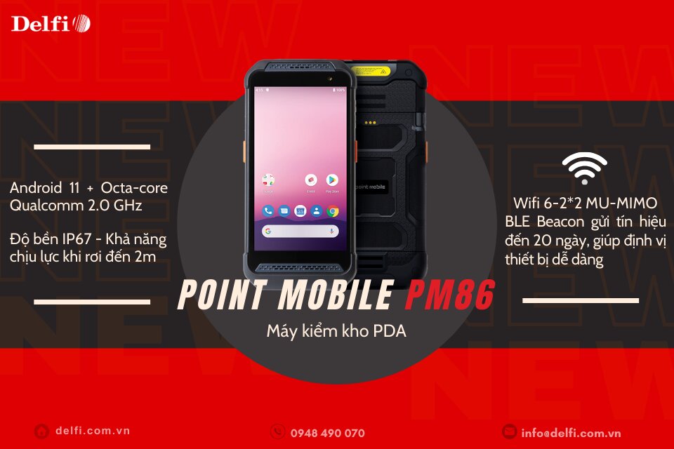 Máy kiểm kho PM86 hiển thị độ bền IP67, Android 11, Octa-core và Wifi 6 trên thiết bị PDA 