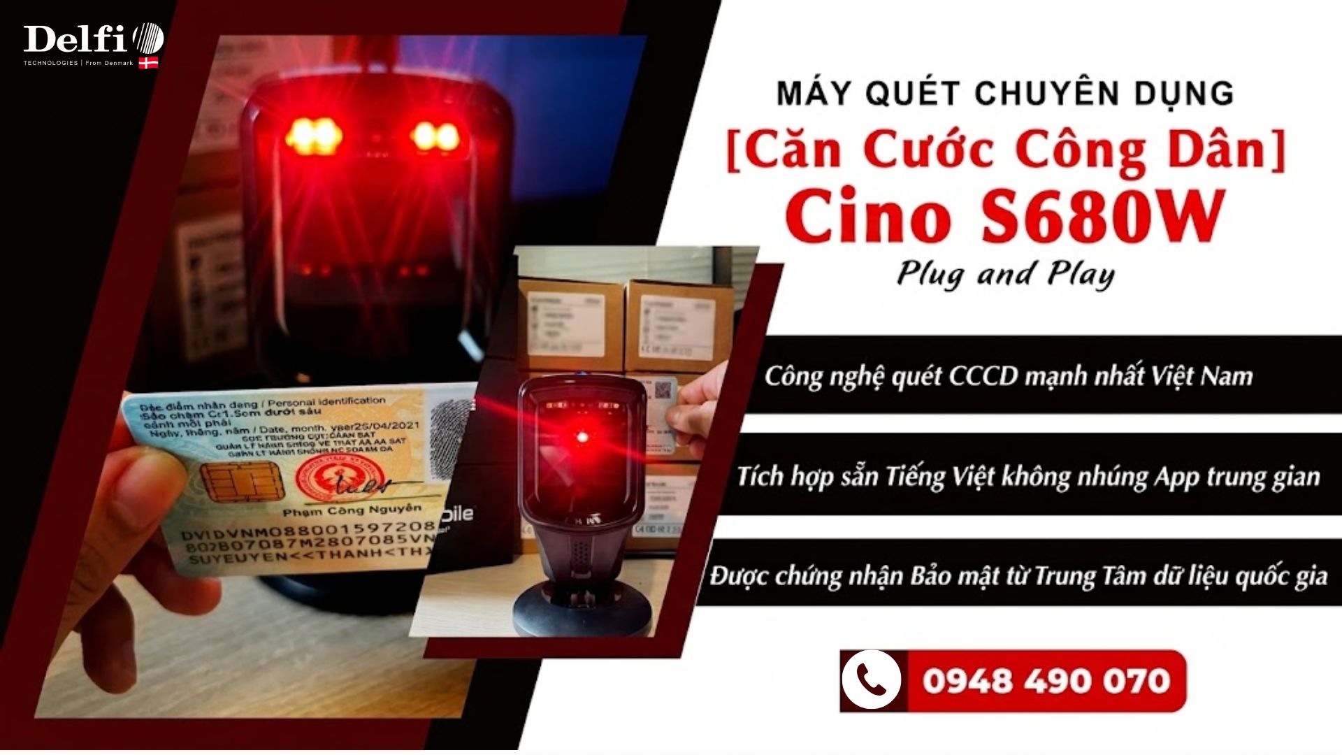 Máy quét căn cước Qr Code Cino S680 Delfi