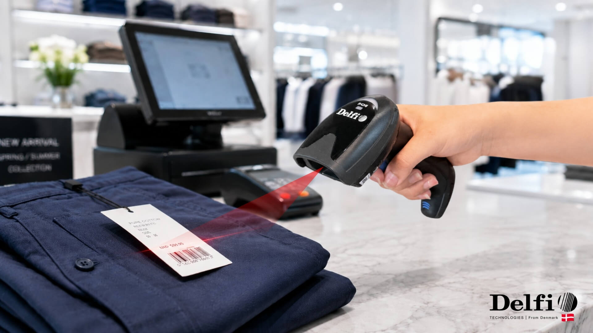 Máy quét Mã vạch Delfi Scan M91 quét mã vạch trên quần áo