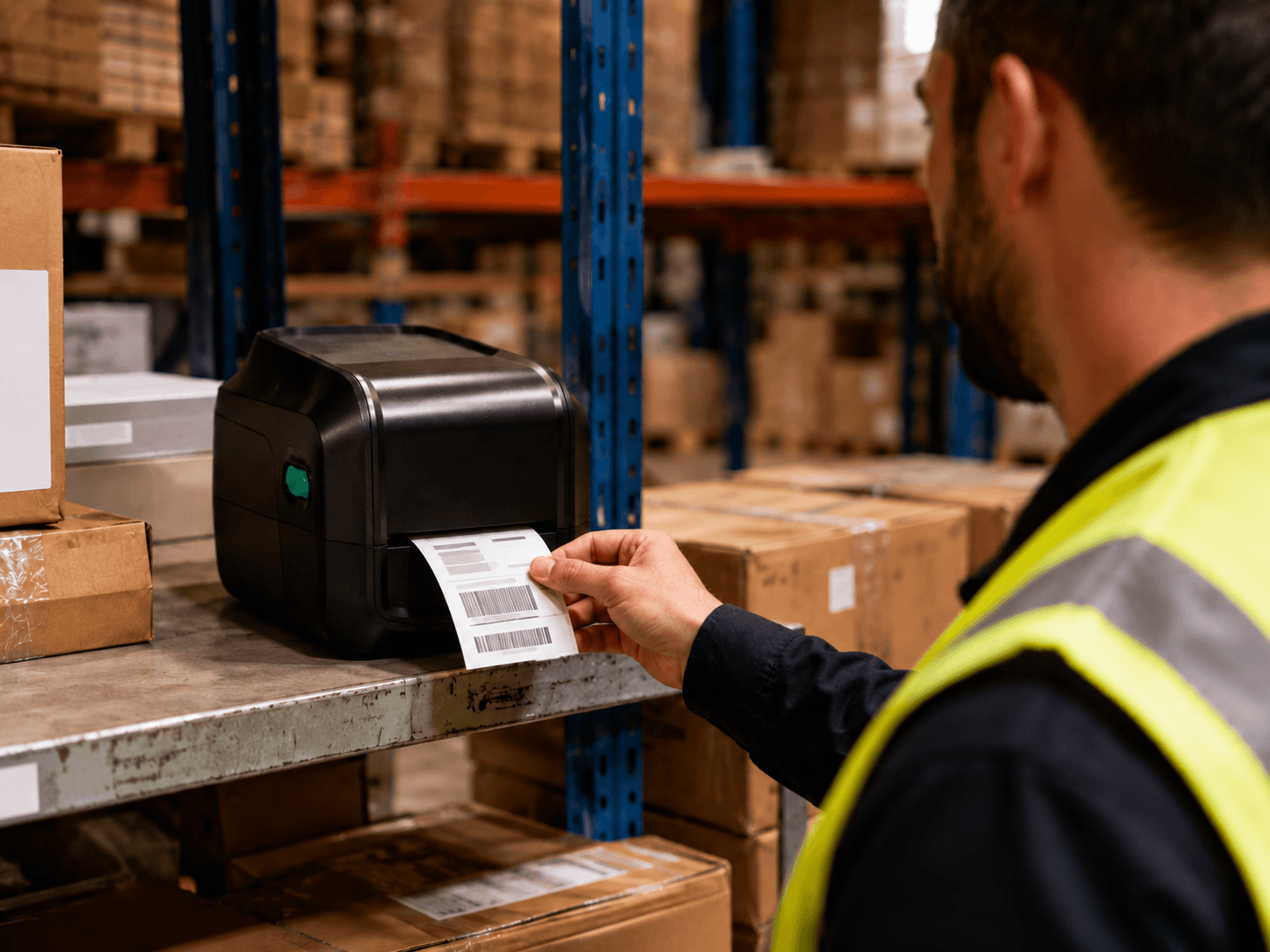 máy in mã vạch công nghiệp dùng trong kho logistics
