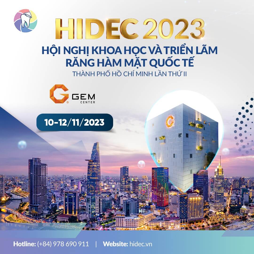 Poster hội nghị HIDEC 2023 đang hiển thị thông tin triển lãm và thời gian tổ chức sự kiện