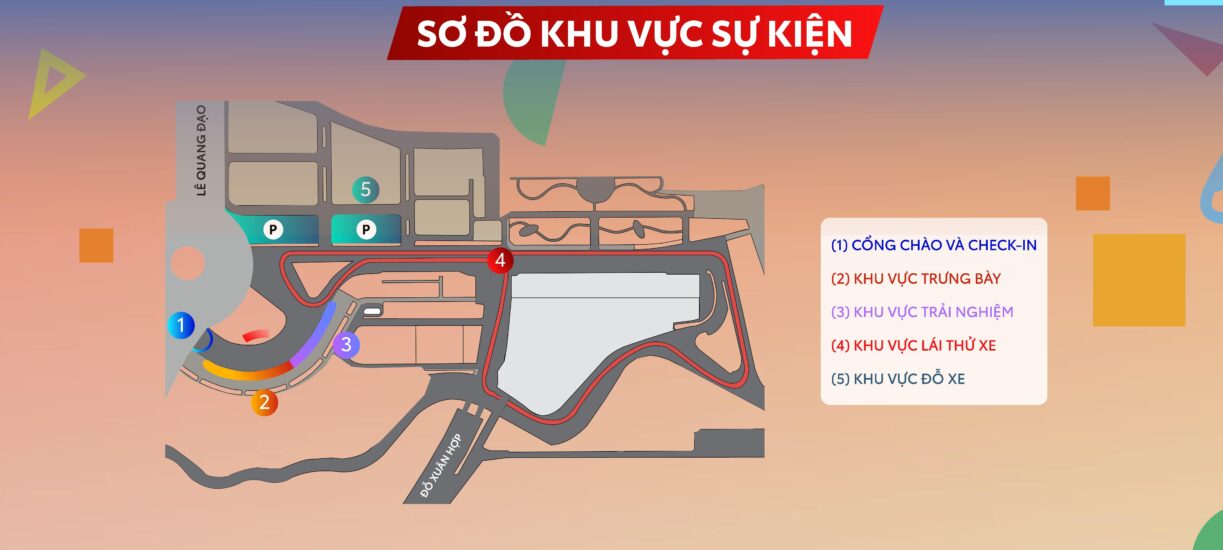 Sơ đồ khu vực sự kiện đang hiển thị bố trí các khu chức năng tại sự kiện Toyota Carnival
