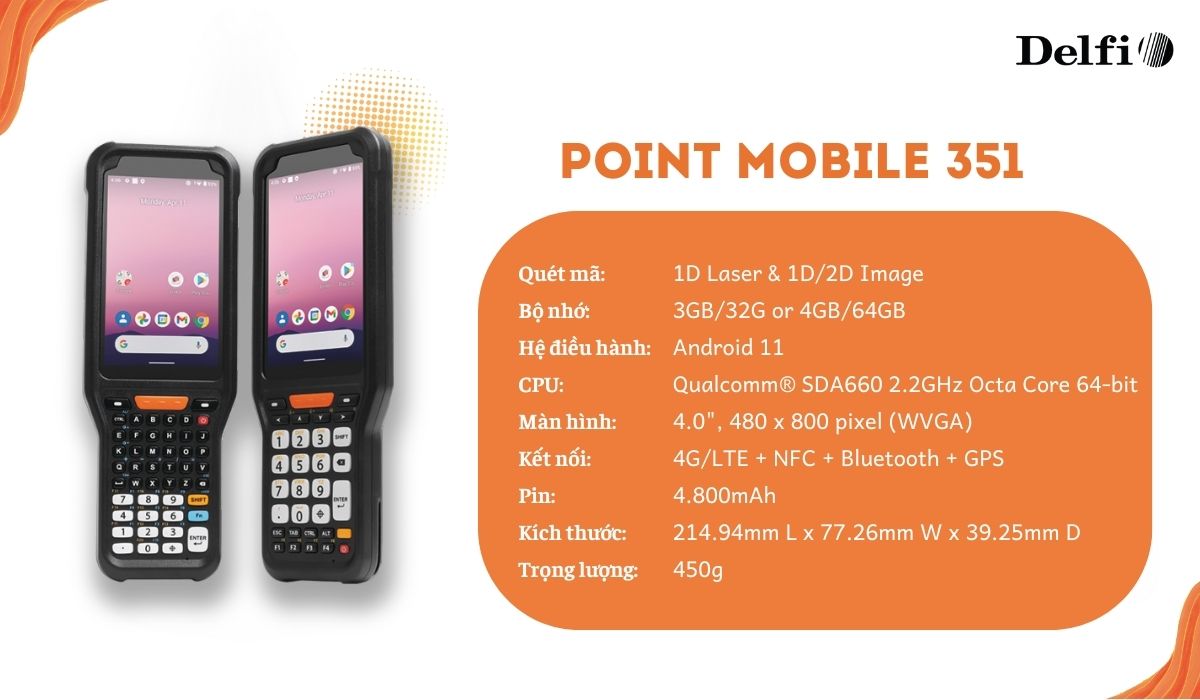 Thiết bị PDA Point Mobile PM351 đang hiển thị giao diện và hỗ trợ check-in QR code tại sự kiện